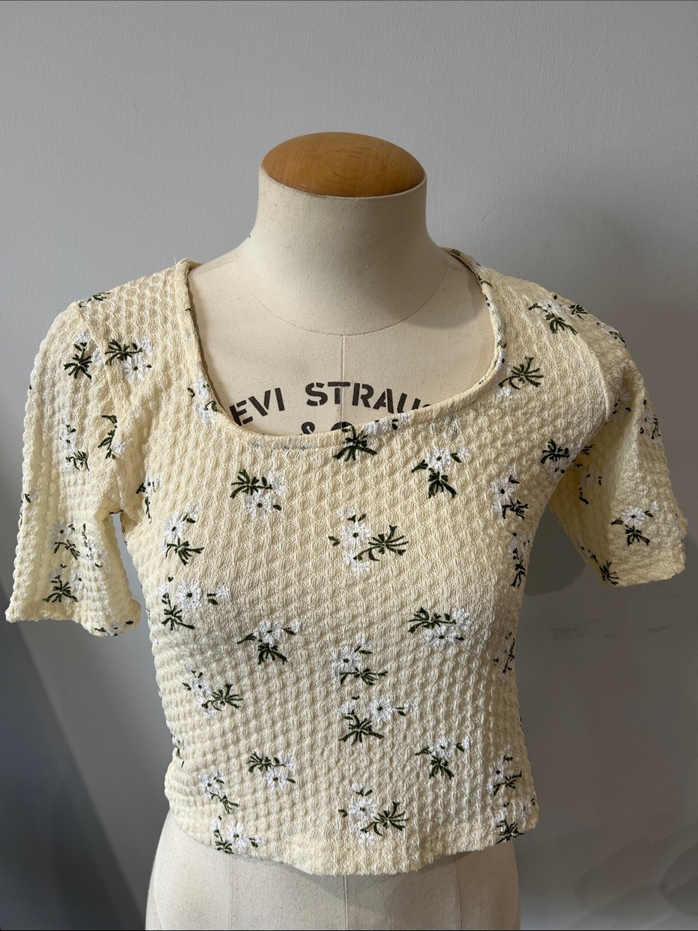 OAK + FORT Yellow Floral Waffle-Knit Crop Top